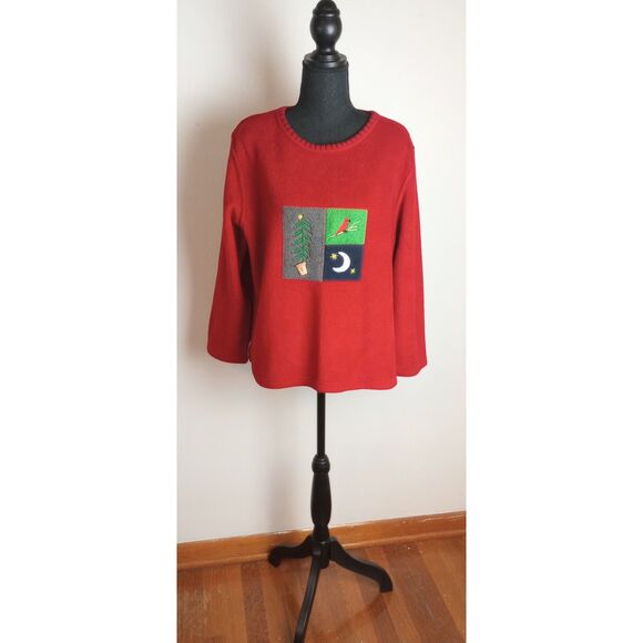Christmas Sweater / Fleece X-Mas Top ~ Size M / Xmas Trees, Cardinals - Picture 3 of 8